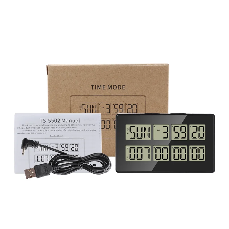 Color Display Dual Channel Digital Timer Countdown Magnet Cooking Clock Snooze Alarm Calendar Great Date Time Reminder 3 Preset