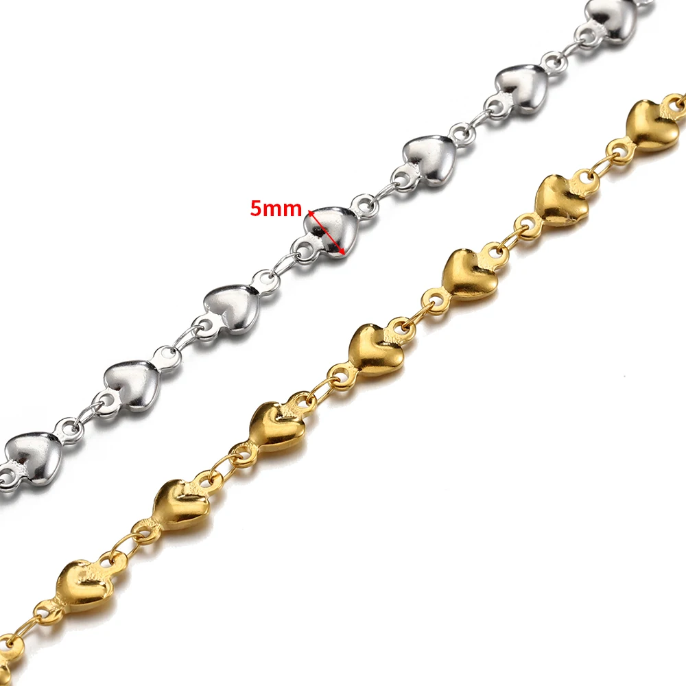 1Meter No Fade Gold Color Love Heart Link 4mm 5mm Stainless Steel Chain DIY Jewelry Making Necklace Bracelet Anklets Supplies