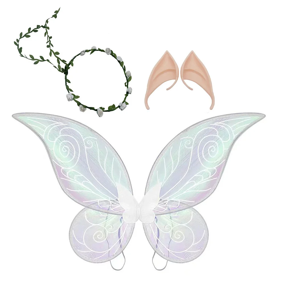Kinderen Volwassen Meisjes Fee Vleugels Cosplay Kostuum Accessoires Hoofdstuk Elf Oorbellen Set Rekwisieten Halloween Carnaval Party Pak Prop