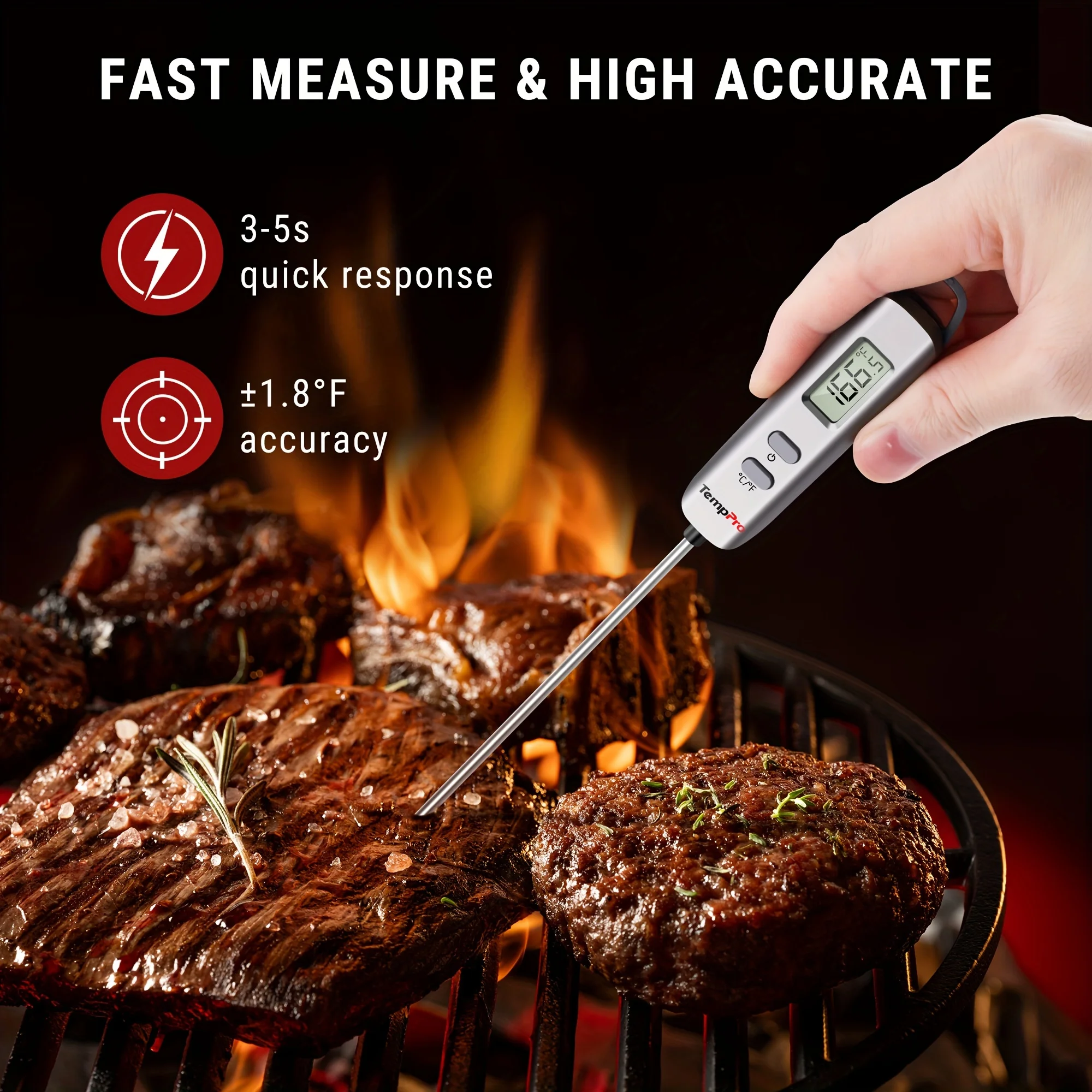 

Digital Meat Thermometer Instant Read Cooking Food Thermometer with Probe for BBQ Grill Smoker Oven Deep Fry Kitchen Thermometer