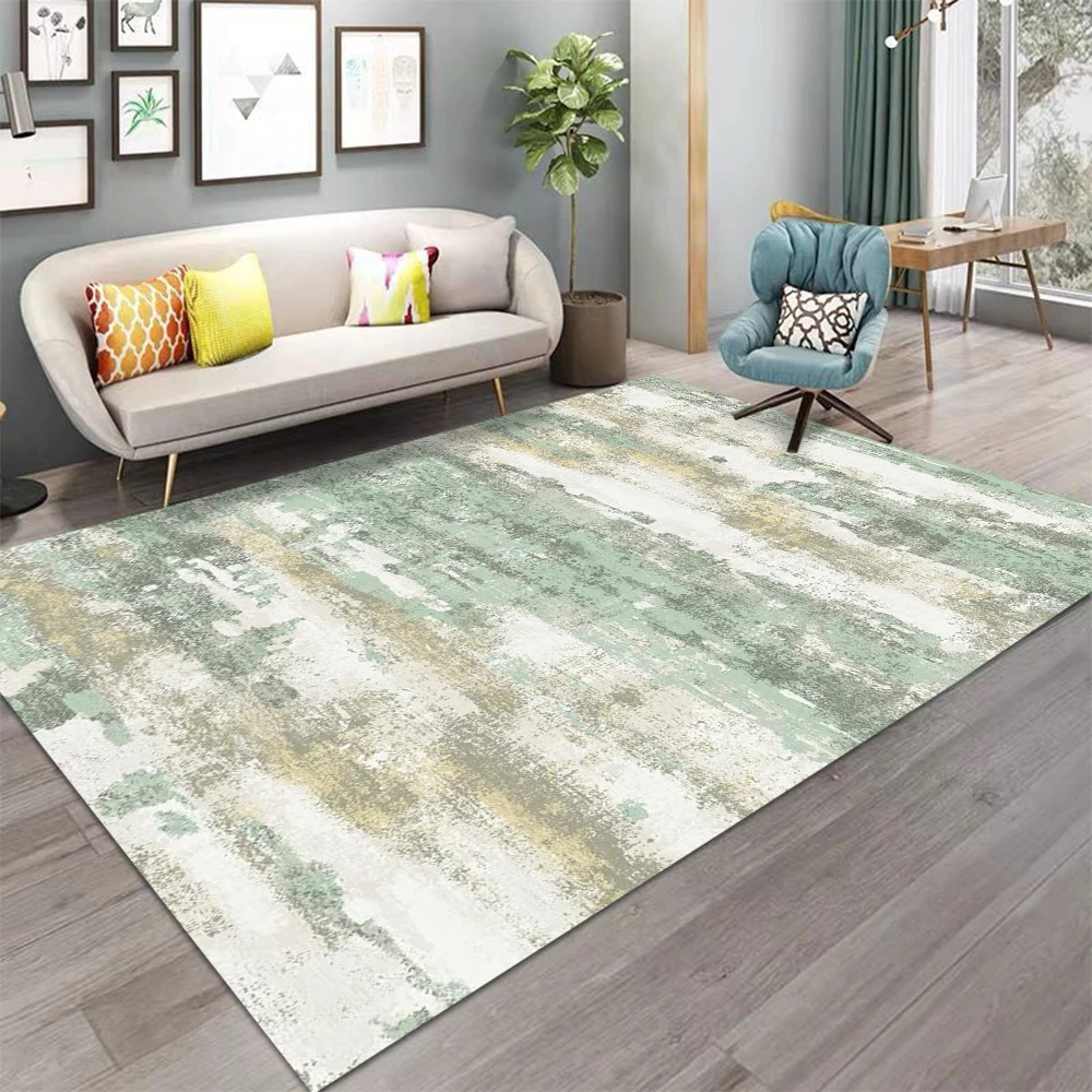 Gray Pink Green Abstract Watercolor Wash Artistic Area Rug Unique Printed Carpet for Bedroom Decorative Non Slip Floor Mat