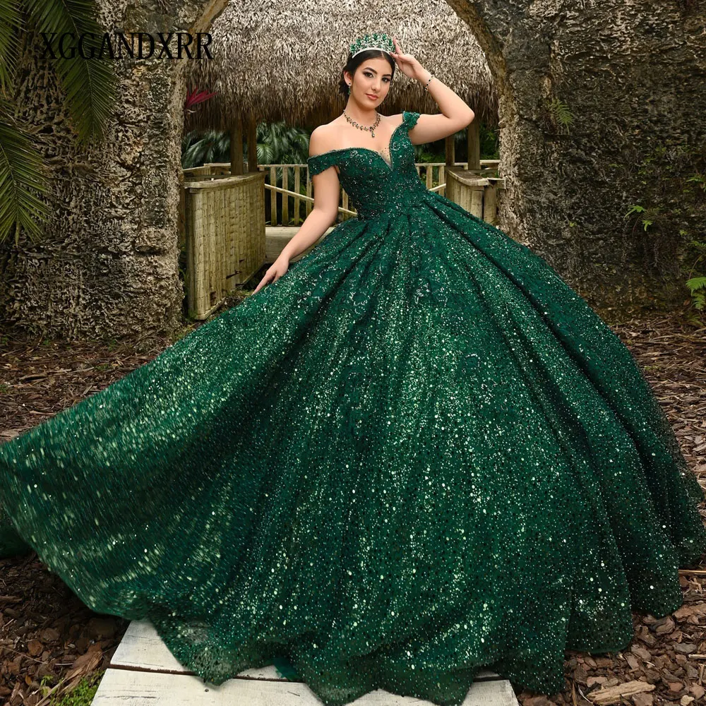 

Темно-зеленые платья Quinceanera по индивидуальному заказу, 2025 г., блестящее тканевое бальное платье Sweet 16, Vestidos De 15 Anos, платье для дня рождения для девочек