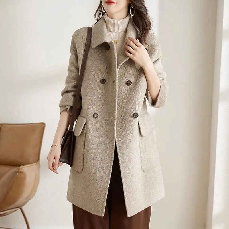

New Women's with Cotton Woolen Coat, Autumn Winter Thicke Warm Woolen Jacket, Female Korean Long Parker Windproof Outerwear 4XL