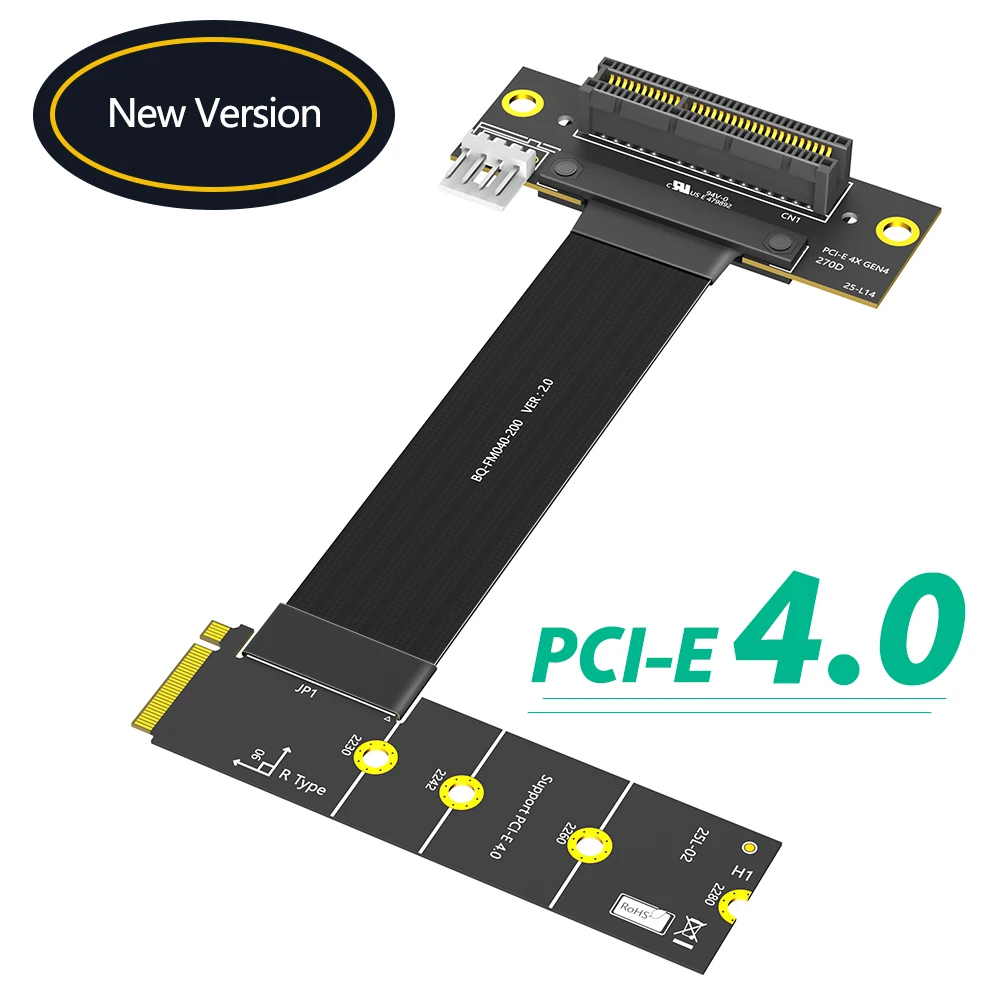 PCI-E 4.0 4X 270 Degree to M.2 Key M Extension Cable 20CM M.2 Key M 4.0 to PCI-e 4.0 4X Adapter Card for Laptop Desktop