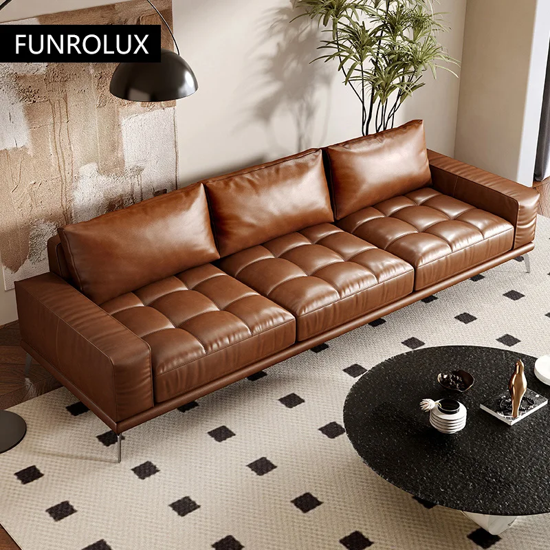 Modern Simple Sofa Leather Sofa Retro French Living Room Household Sofa Square Business Sofa