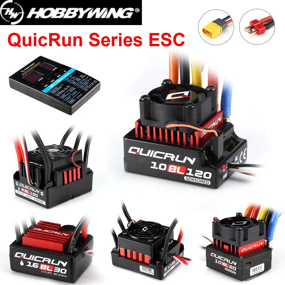 

Hobbywing QuicRun WP 16BL30 10BL60 8BL150 Sensored 10BL60 10BL120 30A 60A 120A 150A XT/T Brushless ESC for 1/8 1/10 RC Car Plane