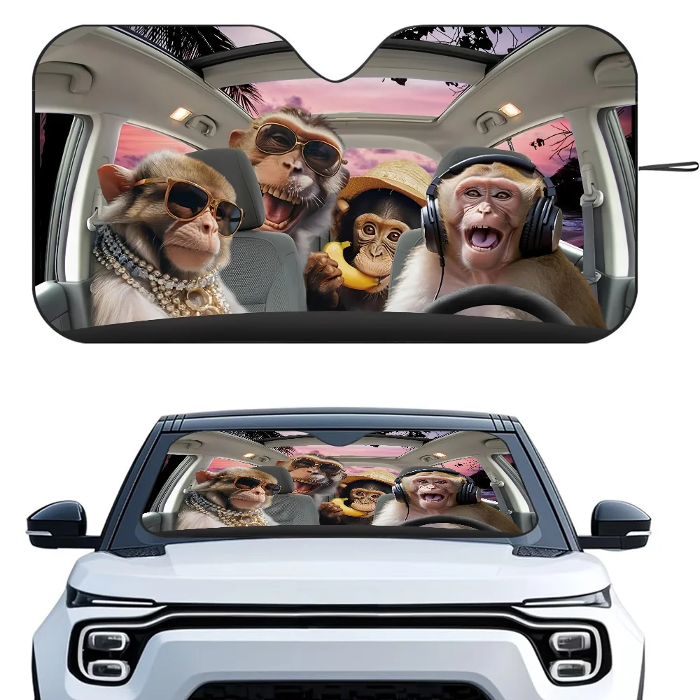 

Funny Monkey Driver Car SunSha Heat-insulating Aluminum Film Windshield Sunshas UV Rays Blocks Car Sun Visor Protector