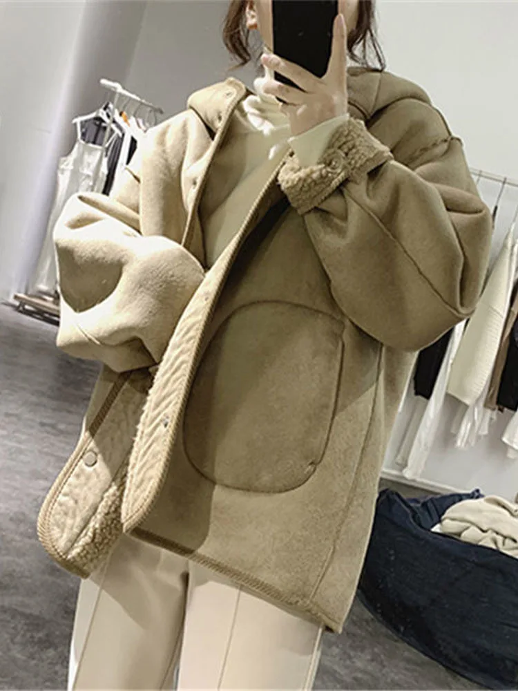 Max LuLu Korean Fashion Reversible Clothing Womens Loose Vintage Fur Winter Hooded Jackets Ladies Luxury Casual Warm Suede Coats