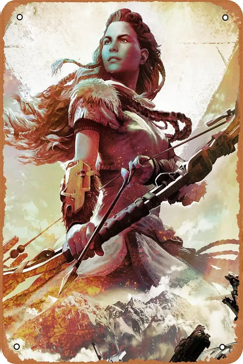 Game Poster Horizon Zero Dawn Tin Sign Retro Metal Sign Novelty Gift Video Game Room Bar Pub Man Cave Decoration 8x12Inch sign