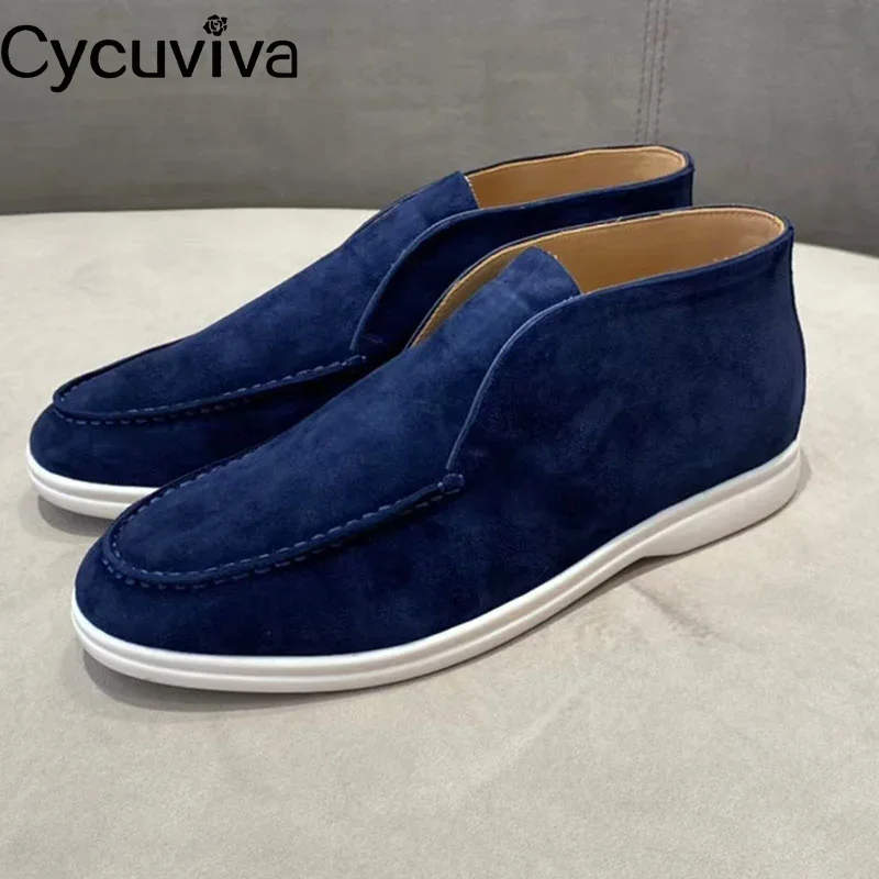 Lover 'S Hoge Top Mannen Loafers Kwaliteit Kidsuede Platte Casual Schoenen Mannen Vrouwen Klassieke Zomer Wandeling Ronde Neus Platte Schoenen Mannen Unisex