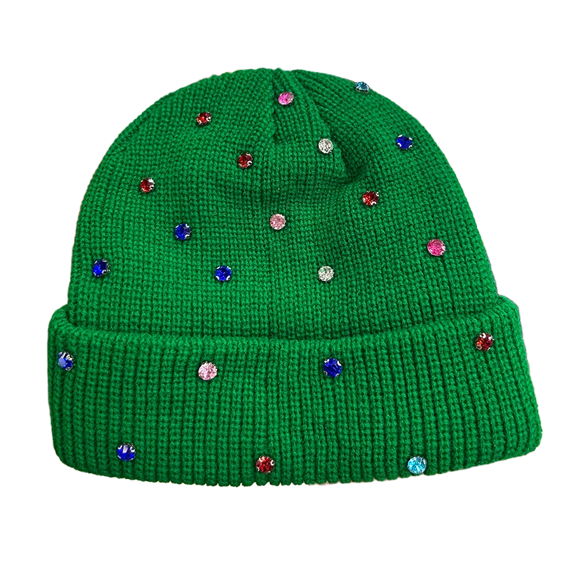 Women's Sparkly Knit Beanie – Soft Winter Hat with Colorful Rhinestones for Fall & Winter
