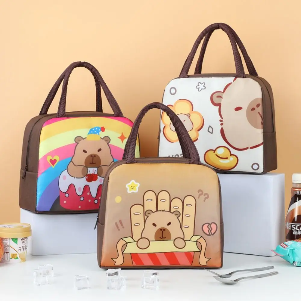 Cute Oxford Cloth Capybara Lunch Bag 10 Colors Cartoon Pattern Cartoon Lunch Bag Portable Ice Pack Kids Adults