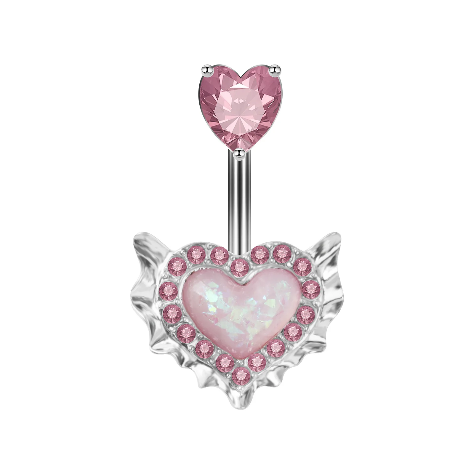 Fashion Pink Heart-shaped Navel Piercing Belly Bar Studs Creative Love Opal Belly Button Piercing Ombligo Rings Jewelry