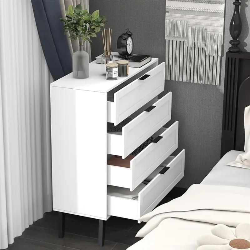 White 4 Drawer Dresser for Bedroom,Wood Lingerie Chest of Drawers for Bedroom,Modern 36inch Tall White Dresser