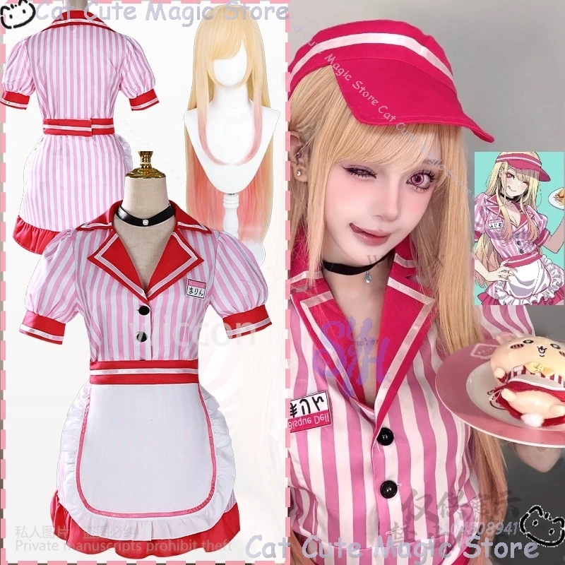 

Марин Китагава Косплей My Dress Up Аниме Kawaii Ярко-розовое платье горничной Jirai Kei Girls Lovely Lolita Halloween Party Comic Con Cos