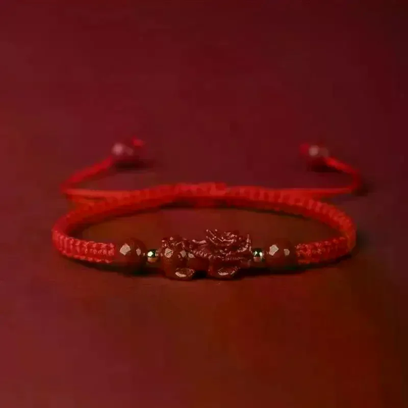 Cinnabar Pixiu Weaving Hand Rope Lucky Red String Bracelet For Women Men Jewelry Accessries