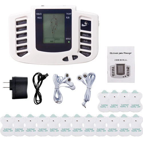 Masaje eléctrico EMS Tens, 10 niveles, 16 almohadillas, acupuntura de pulso, Estimulador muscular, máquina de fisioterapia, relajación corporal, cuidado de la salud
