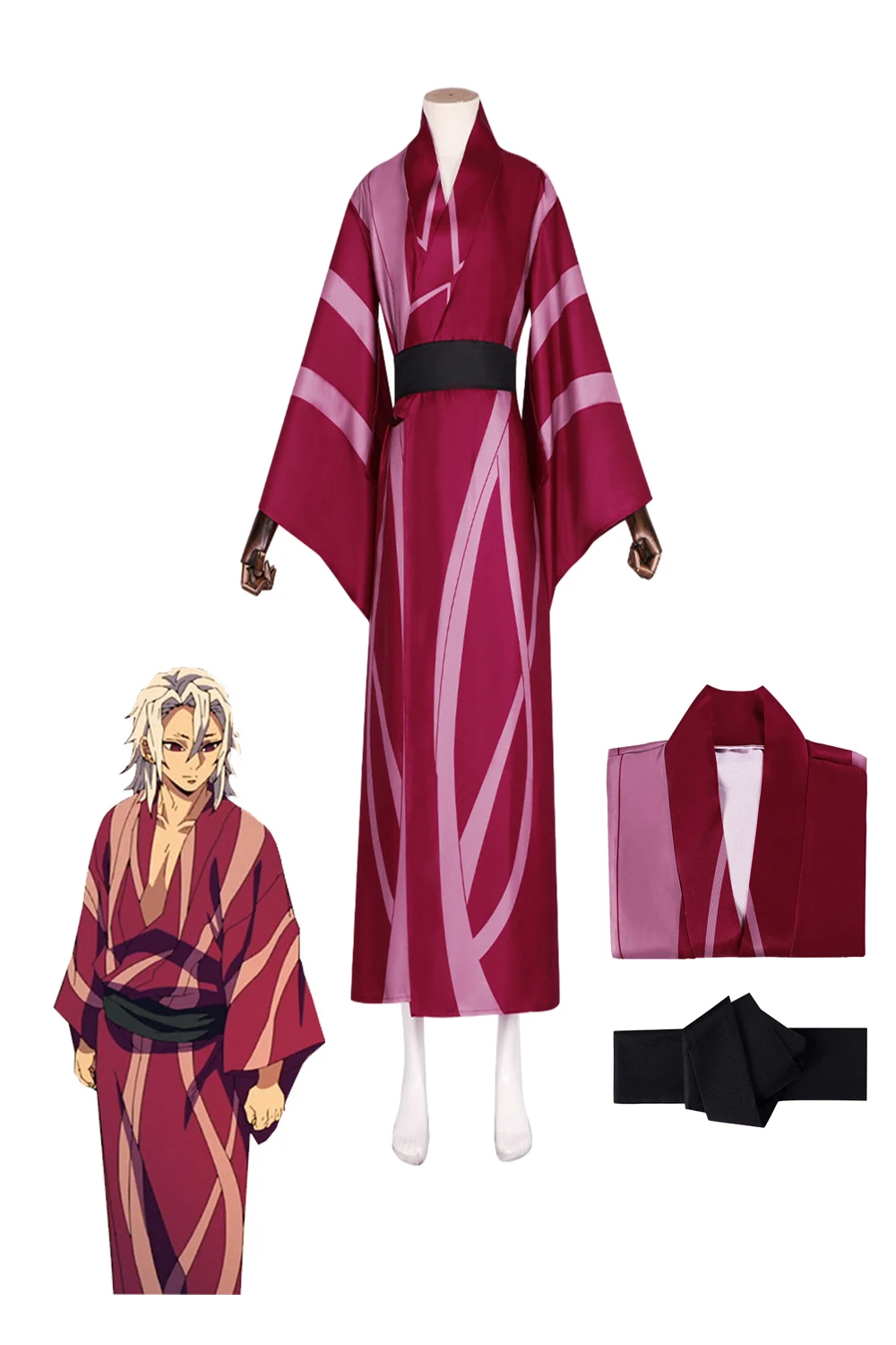 

Anime Demon Slayer Uzui Tengen Cosplay Costume Kimono Bathrobe Cloak Robe Belt Full Set Men Halloween Carnival Party Role Suit