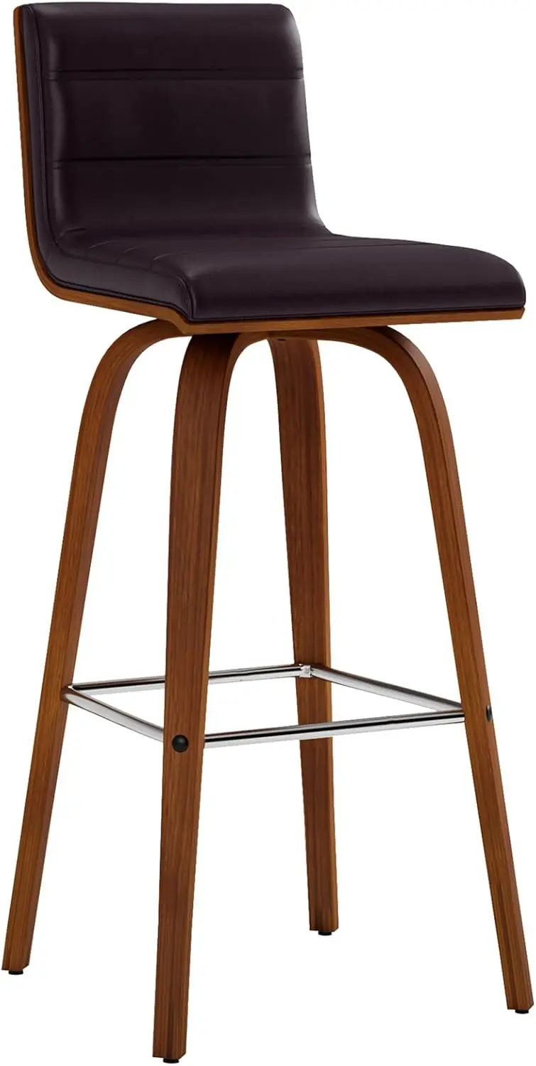 Vienna 30 Bar Height Swivel Brown Faux Leather and Walnut Wood Bar Stool