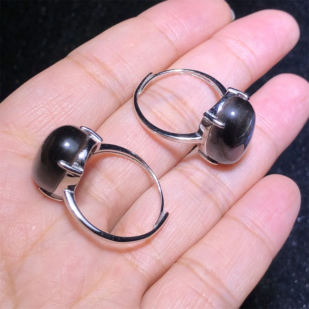 1 Pc Fengbaowu Natural Rainbow Obsidian Ring Oval Cabochon 925 Sterling Silver Crystal Healing Stone Jewelry Gift  For Women Men