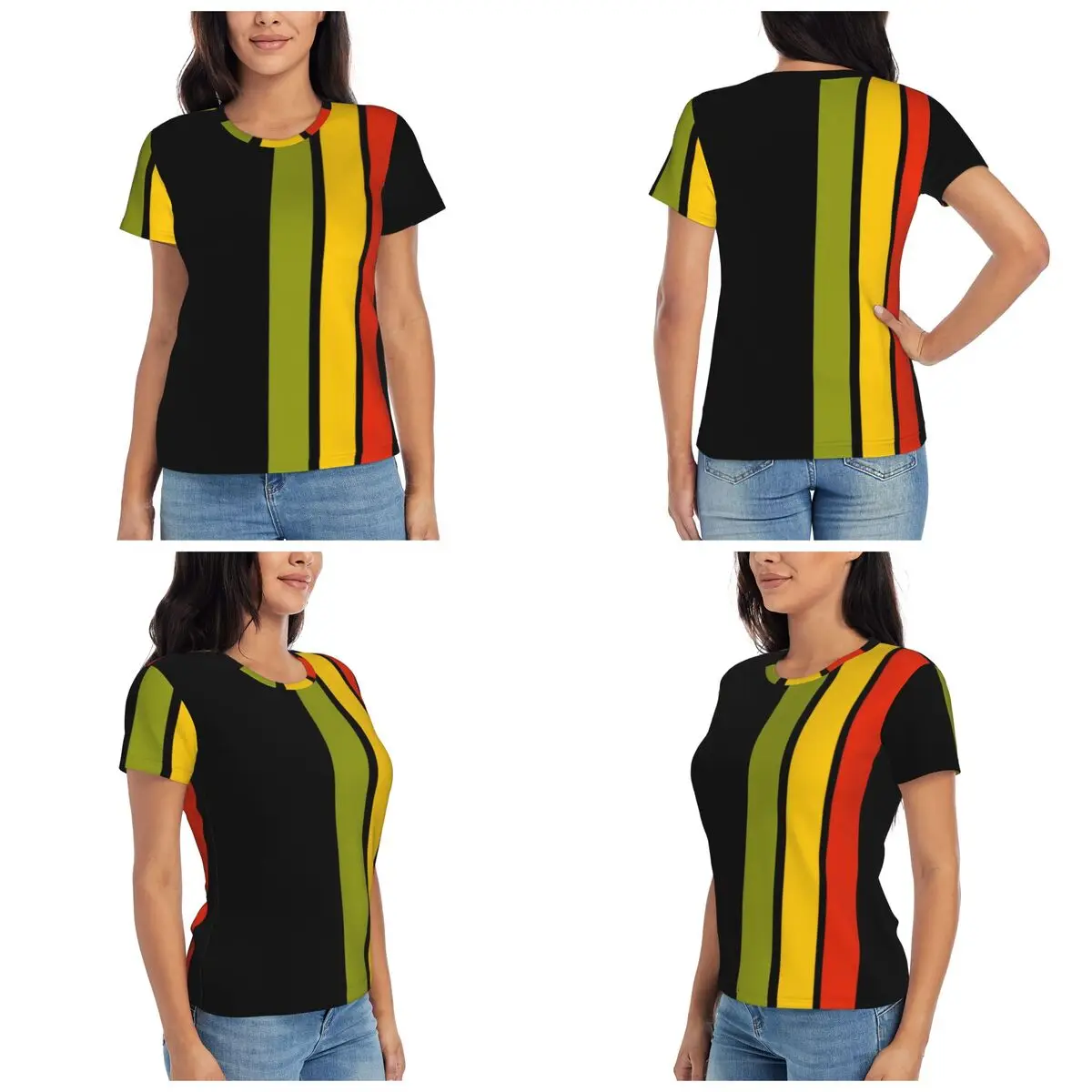 Rasta Lion Stripe T-Shirt for Women O-Neck Streetwear T Shirts Women's Short Sleeve Summer Clothes Tops