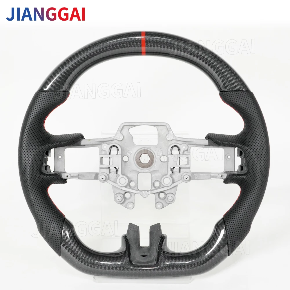 

Dry Carbon Fiber Steering Wheel D-Shaped Flat-Bottom Red Stitching Center Line For Ford MUSTANG GT 2015-2017 Car Accessories