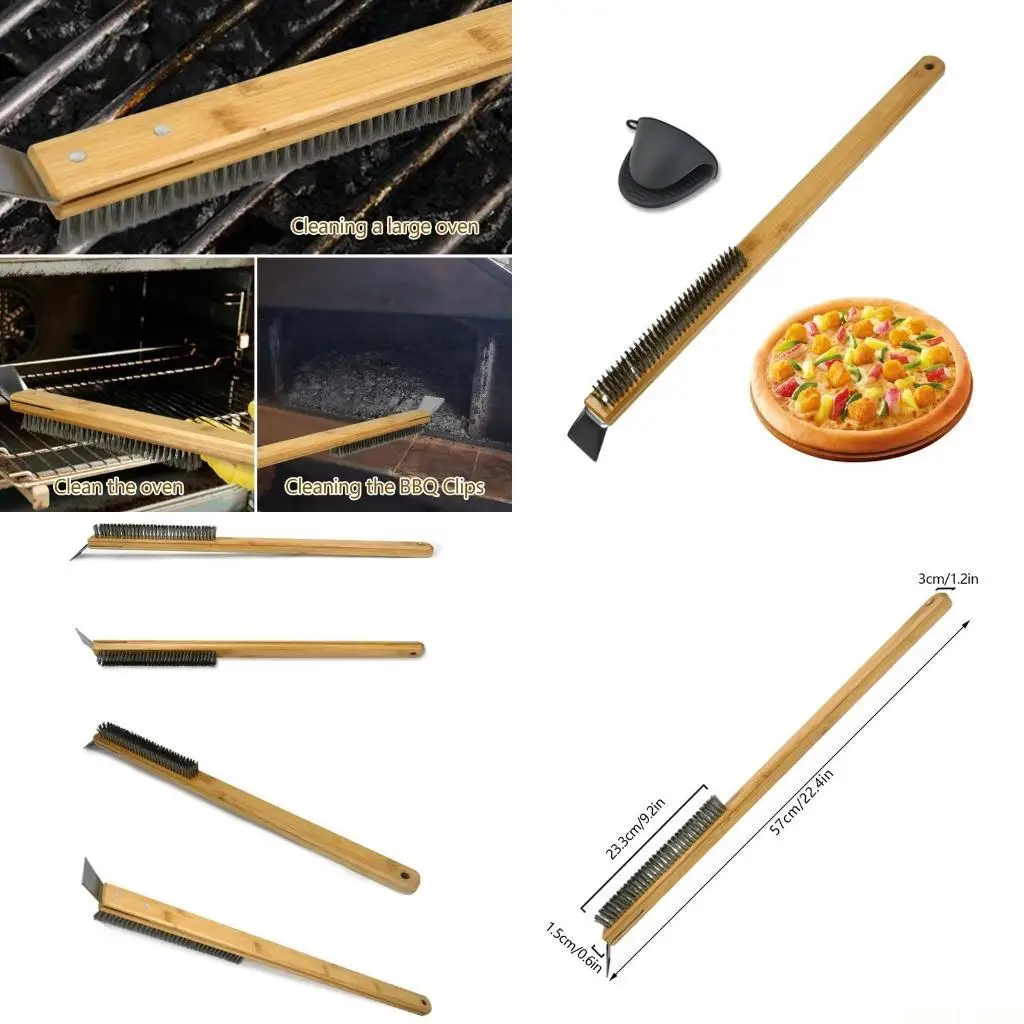 

U2JB Щетка для чистки камня для пиццы, инструмент для чистки гриля с деревянной ручкой, печь для пиццы B