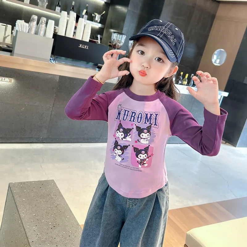 

Sanrio Kuromi Girls Long Sleeve T-Shirt Kawaii Anime My Melody Autumn Clothes Cute Cartoon Babys Base Shirt Tide Gift for Kids