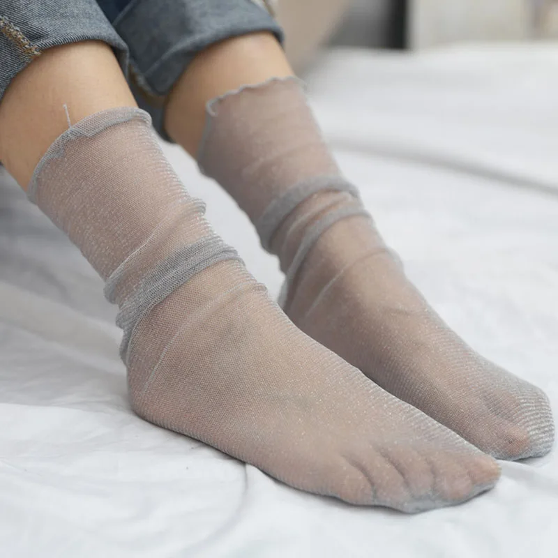 Women Socks Lightweight & Breathable Tulle Curling Retro Mesh Sock Fashion Sexy Elastic Transparent Ultra-thin Girls Cool Sock