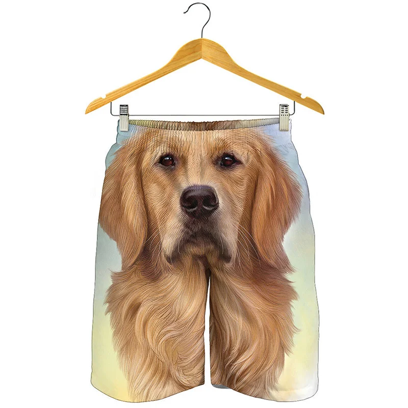 Golden Retriever Portrait 3D Print Beach Shorts Animal Dog Pattern Surf Board Shorts Cool Short Pants Men Summer Swimming Trunks