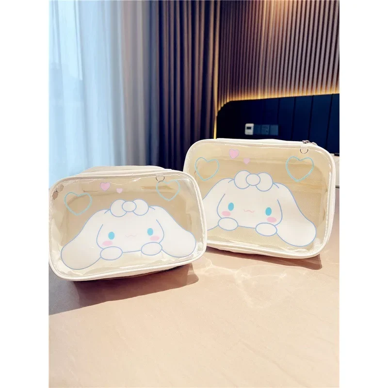 SANRIO Cinnamoroll กระเป๋ากระเป๋ากันน้ำแบบพกพาความจุขนาดใหญ่ tas kosmetik, กระเป๋าเดินทางอะนิเมะน่ารักของขวัญวันหยุด