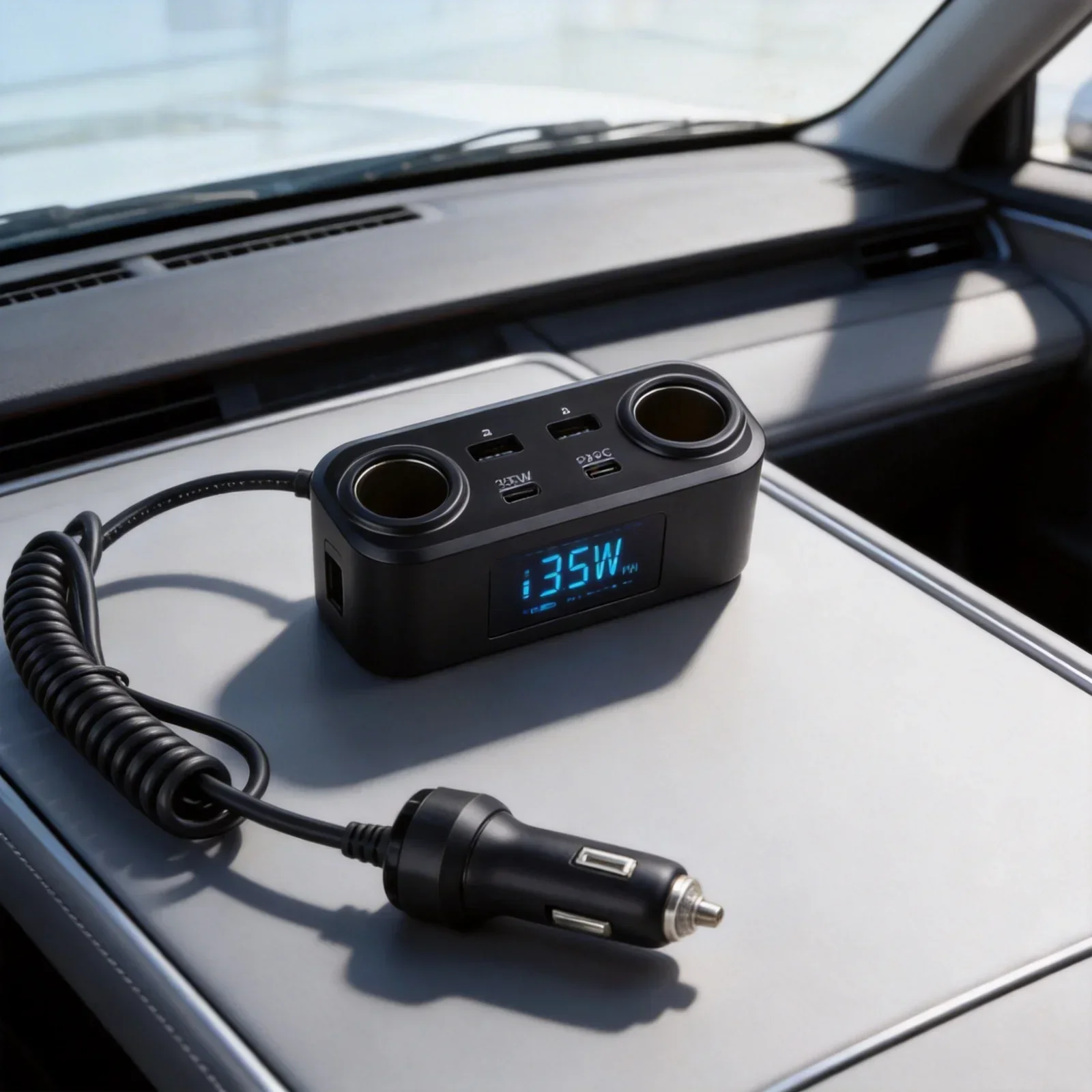 

Car Charger 100W Fast Charging 4 USB Ports Real Time Voltage Display Suitable for 12V 24V Cars PD QC 3.0 Compatible