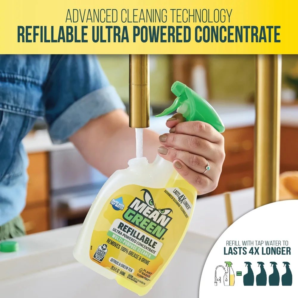 Refillable Multi-Purpose Cleaner Citrus Green Tea Concentrate Bleach Free Eco-Friendly Surfactants Non-Porous Surfaces Safe