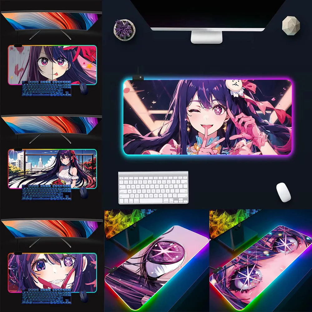 

Anime Oshi no ko RGB Pc Gamer Keyboard Mouse Pad Mousepad LED Glowing Mouse Mats Rubber Gaming Computer Mausepad