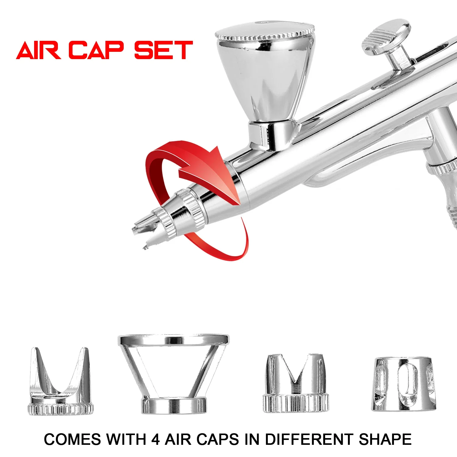 4pcs Airbrush Cover Cap Accessory Set Crown/Tomahawk/ hollow condensing/distance Shape Air Brush Caps Kit