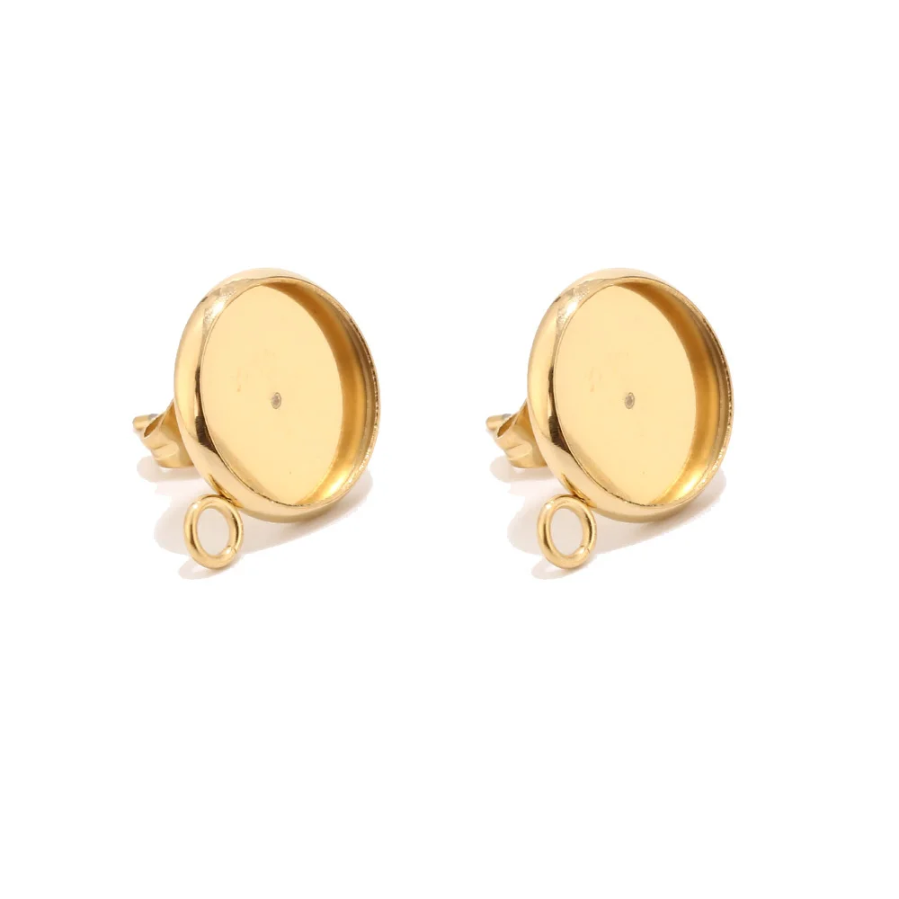 

40 шт. Золотые заготовки для серег-гвоздиков с петлей, подходят для кабошонов 12 мм, основа из нержавеющей стали, оправа-лоток, фурнитура для изготовления ювелирных изделий