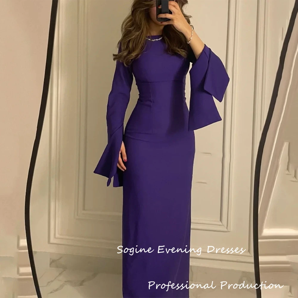 

Purple Customized Crepe Evening Dress Elegant Prom Party Dress Long Puff Sleeve Women's O-Neck Vestidos De Fiesta 2025 New