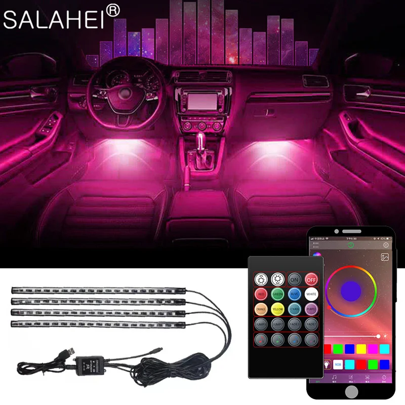 

Neon LED Car Interior Ambient Foot Light with USB Wireless Remote Music APP Control Auto RGB Atmosphere Decorative Lamp