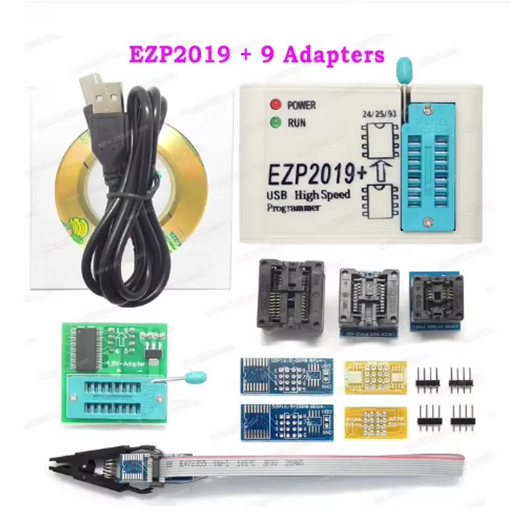 EZP2019+ Programator USB SPI + 12 adapterów Obsługuje 24 25 93 EEPROM 25 Flash Bios Chip Win7 i 8 lepszy niż EZP2013 EZP2010