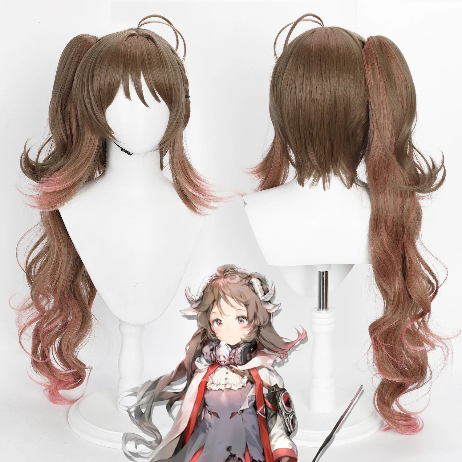 

Cosplay Wig Eyjafjalla Long 85cm Anime Game Wig Arknights Ombre Brown Synthetic Wig Split Ponytail Woman Cosplay Wig with Bangs
