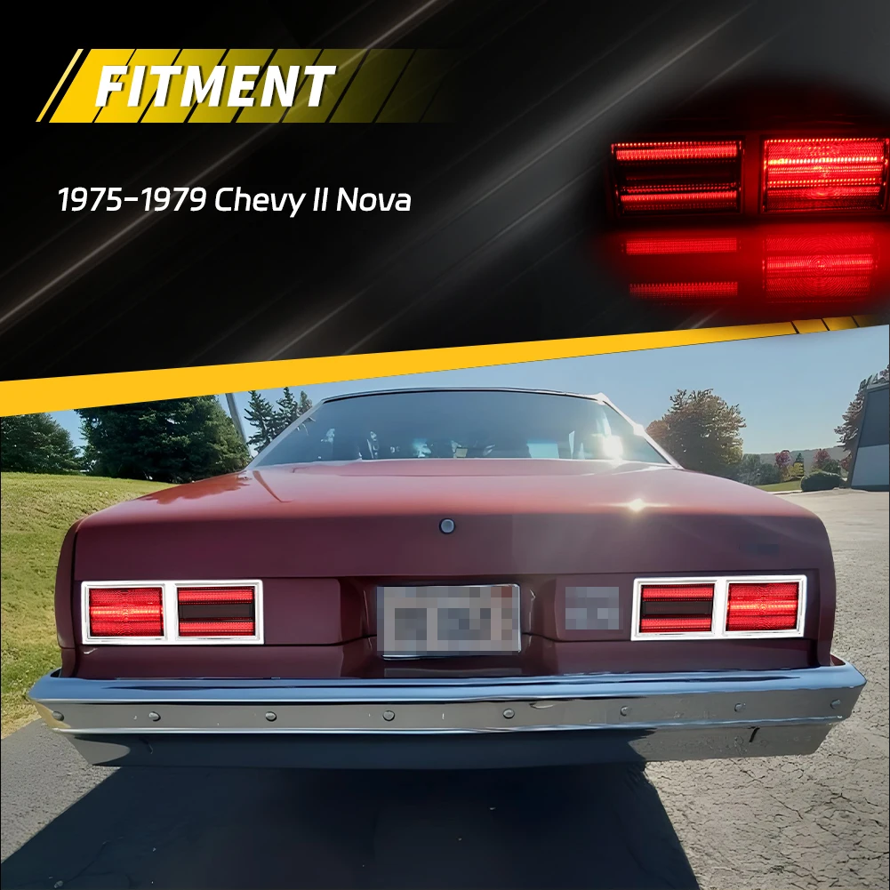 2Pcs For 1975 1976 1977 1978 1979 Chevrolet Nova Rear Bumper DRL Light Brake Light Tail Light Backup Light Reverse Light W/LED