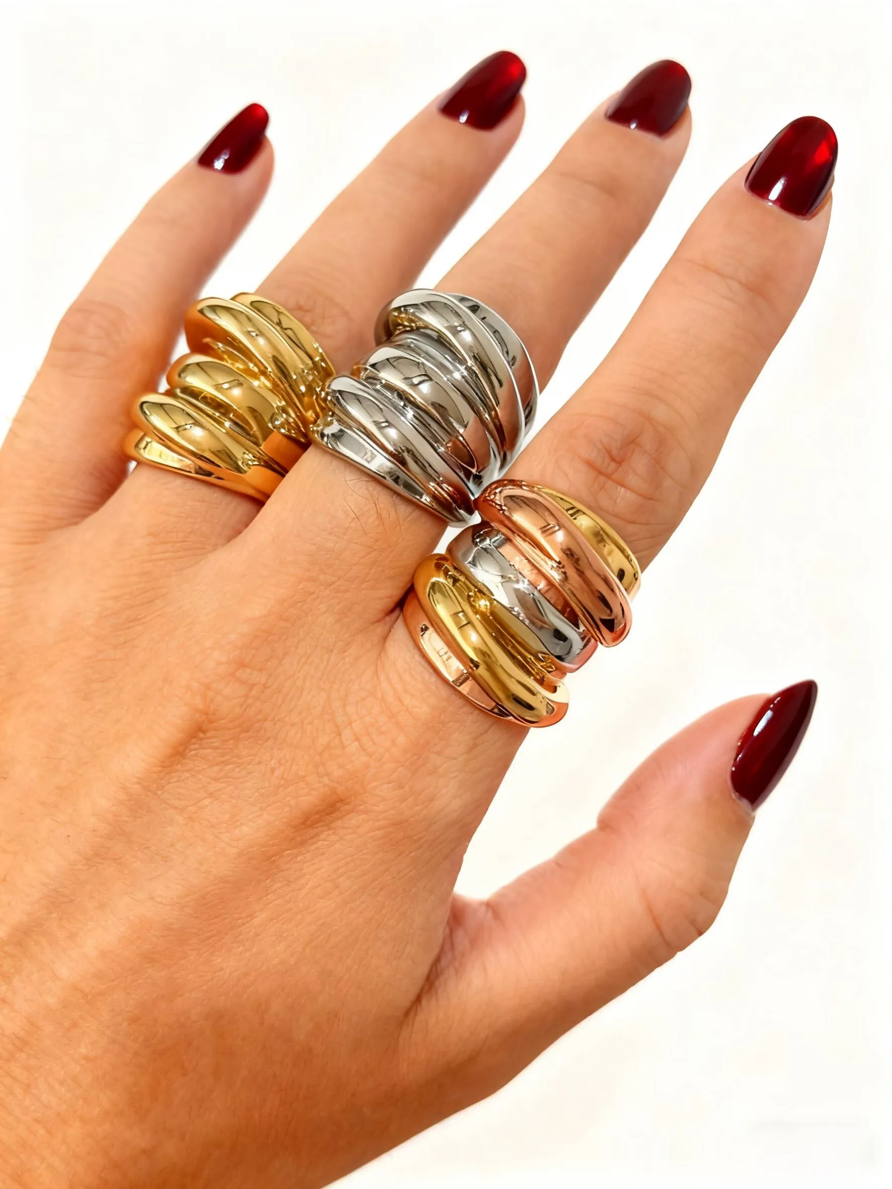 Peri'sbox حساسة الحد الأدنى متعدد الطبقات غير النظامية دوامة الفولاذ المقاوم للصدأ الدائري للنساء عادية خفيفة الوزن العصرية مجوهرات هدية #1