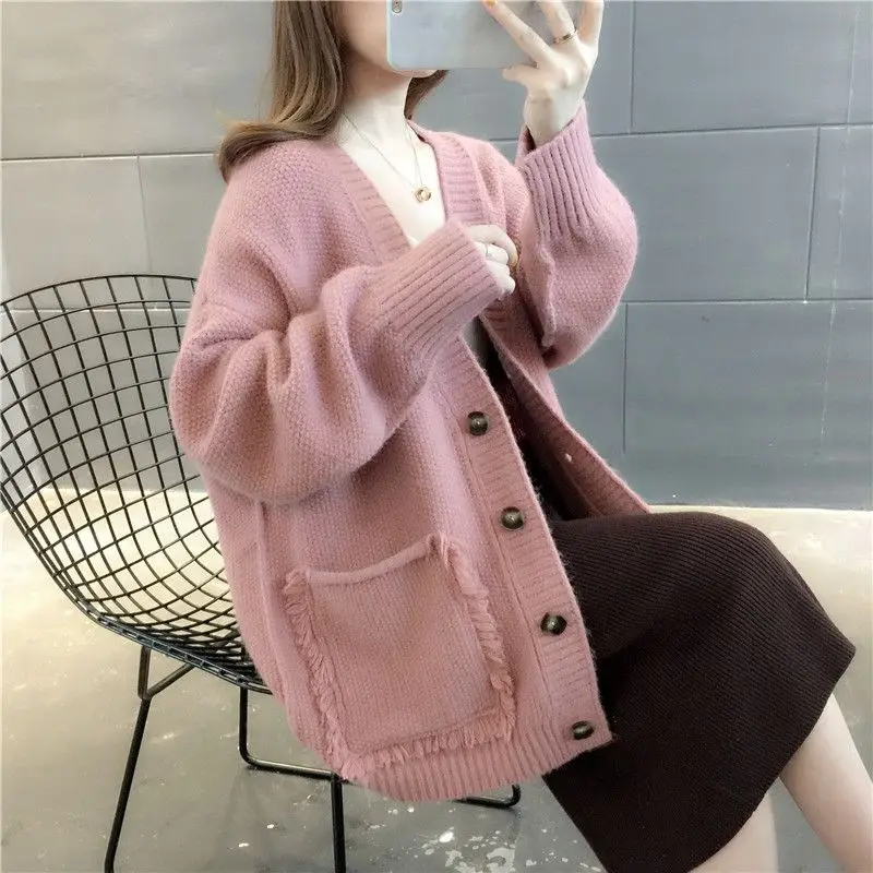 Thickened Lazy Style Knitted Cardigan for Women's Outerwear Trendy and Loose Korean Version Internet Famous Sweater Jacket