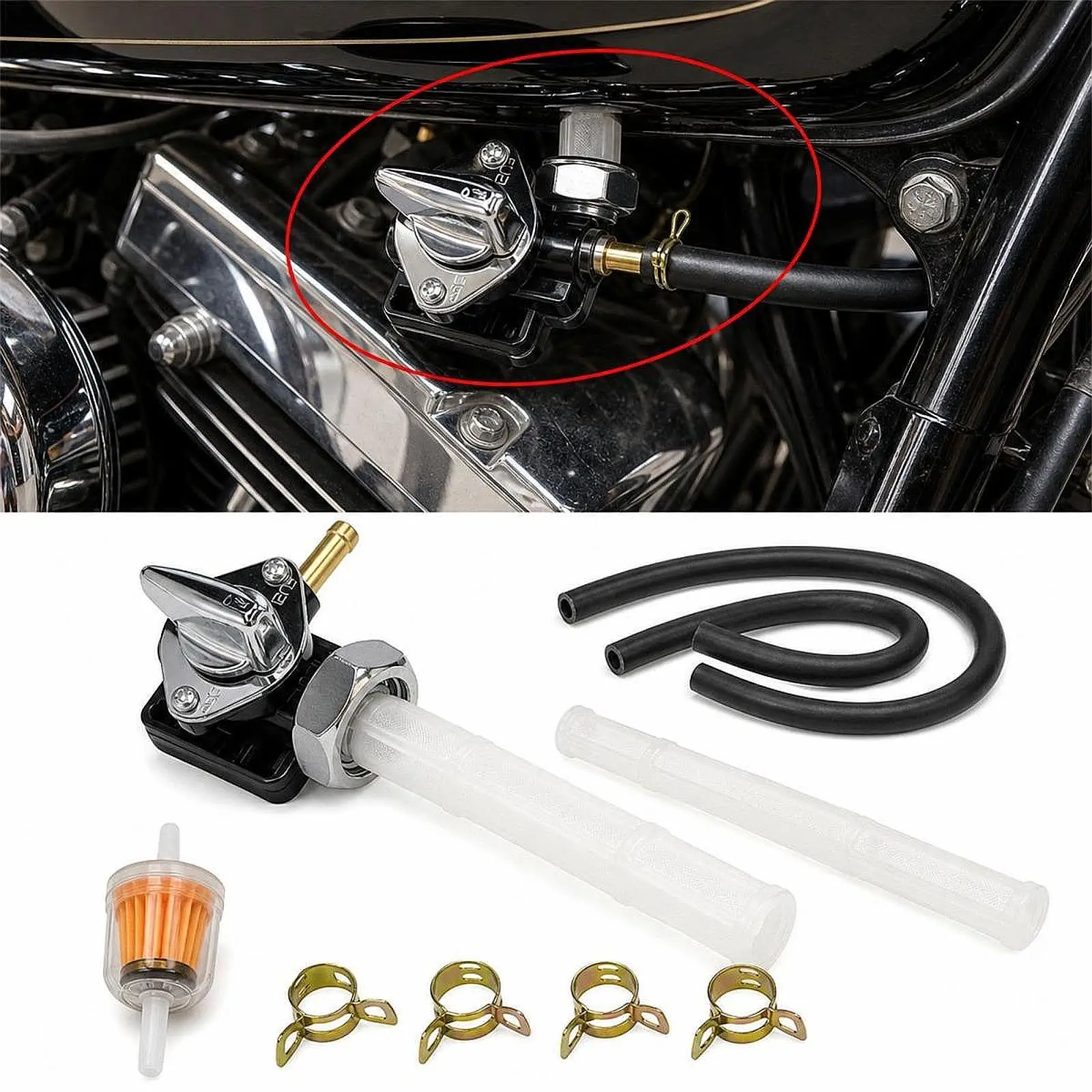 Gas Fuel Shut Off Petcock Valve Direct Fit Vacuum Style for Harley 1340cc Series Road Motorcycle Part 61338 94D