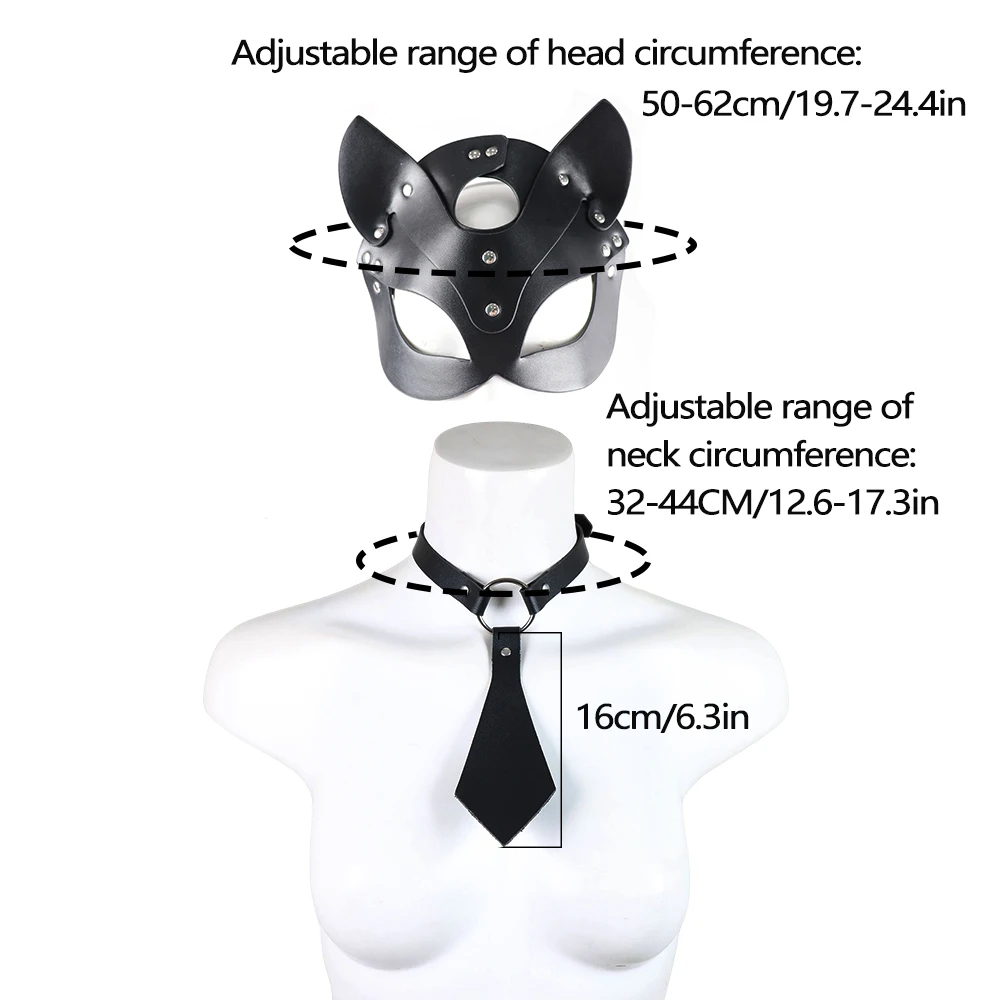 섹시한 여성 마스크 하프 아이 여우 코스프레 얼굴 고양이, 모조 가죽 마스크 칼라, 가죽 끈, 할로윈 파티, 재미있는 고양이 마스크, 블라