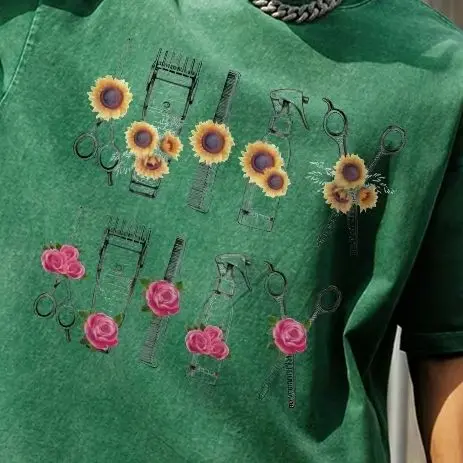 

Hand Drawn Tools Line Flowers Trendy Vintage Unisex Washed T-shirt 90s Vintage Oversize T-Shirt Retro Washed Stylish Tee Retro