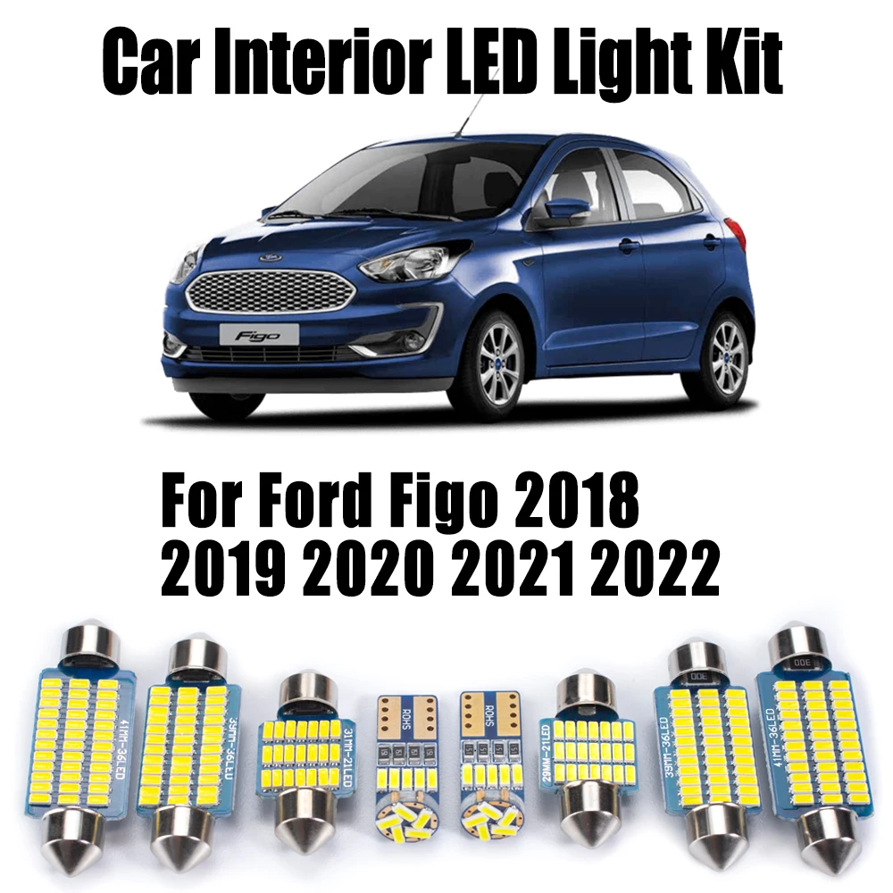 

9 шт. для Ford Figo 2018 2019 2020 2021 2022 пластина с картой купольные лампы багажника автомобильное освещение Canbus светодиодный комплект внутреннего освещения аксессуары