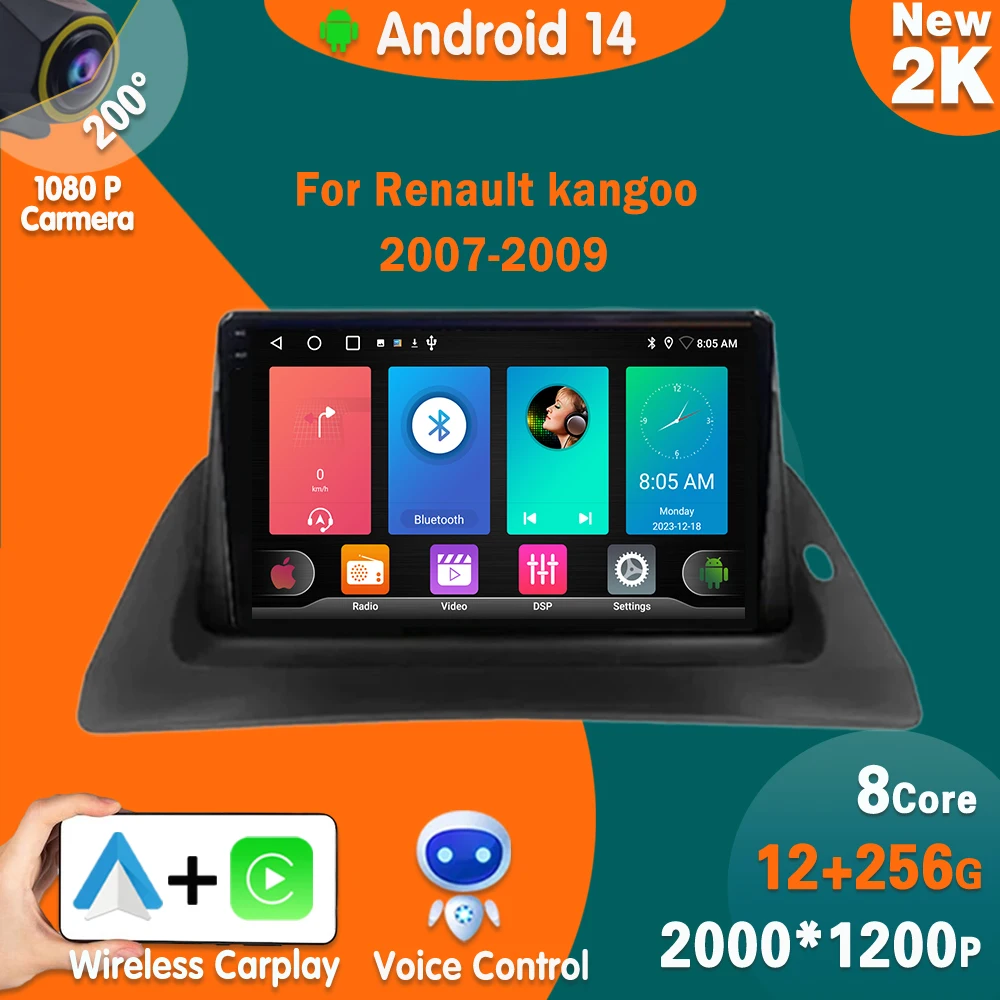 

Автомобильный DVD-плеер на Android 14 для Renault kangoo 2007-2009, автомобильное радио, стерео-устройство, мультимедийный видеоплеер, навигация GPS, № 2 din, 5G, Wi-Fi, BT