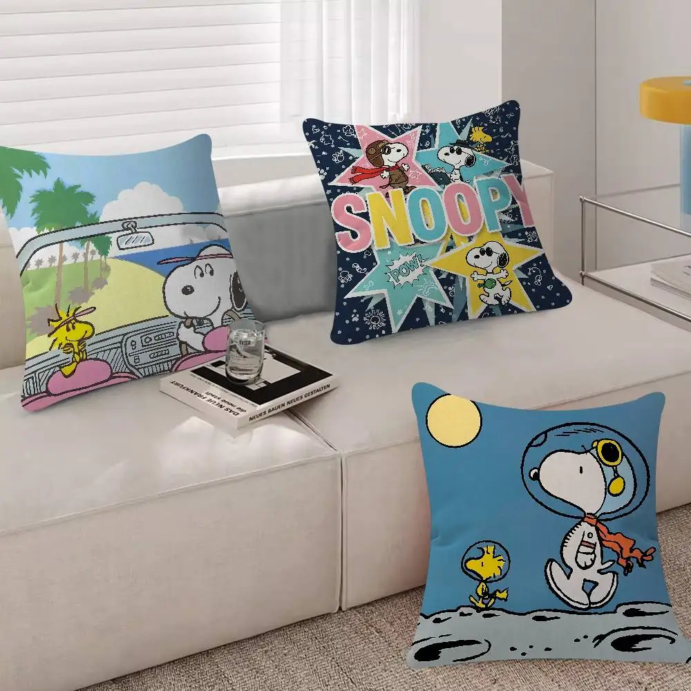 Cute Cartoon S-Snoopys Dog Pillow Case Plush Fabric Soft Double Sided Print Sofa Cushion Cover Throw Pillow Covers