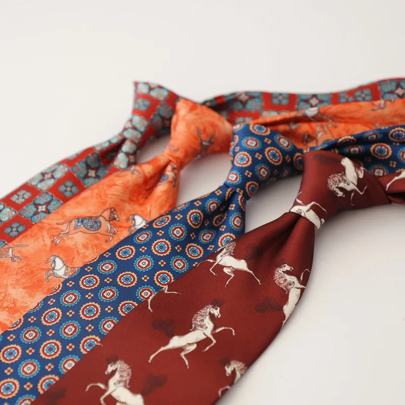 Vintage Printed 9CM Width Hand‑tied Men Necktie, Retro Hong‑Kong‑style Street‑wear Fashion Red Tie, Stylish Shirt Accessory Gift